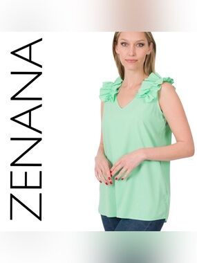 Zenana Outfitters Mint Ruffle Shoulder V-Neck Camisole ⭐️NWOT⭐️
